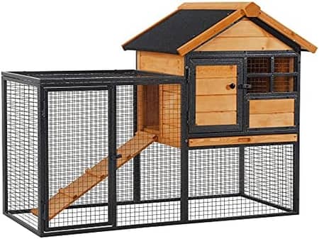 Conejera de Madera PawHut: Villa de Doble Nivel para Conejos y Roedores