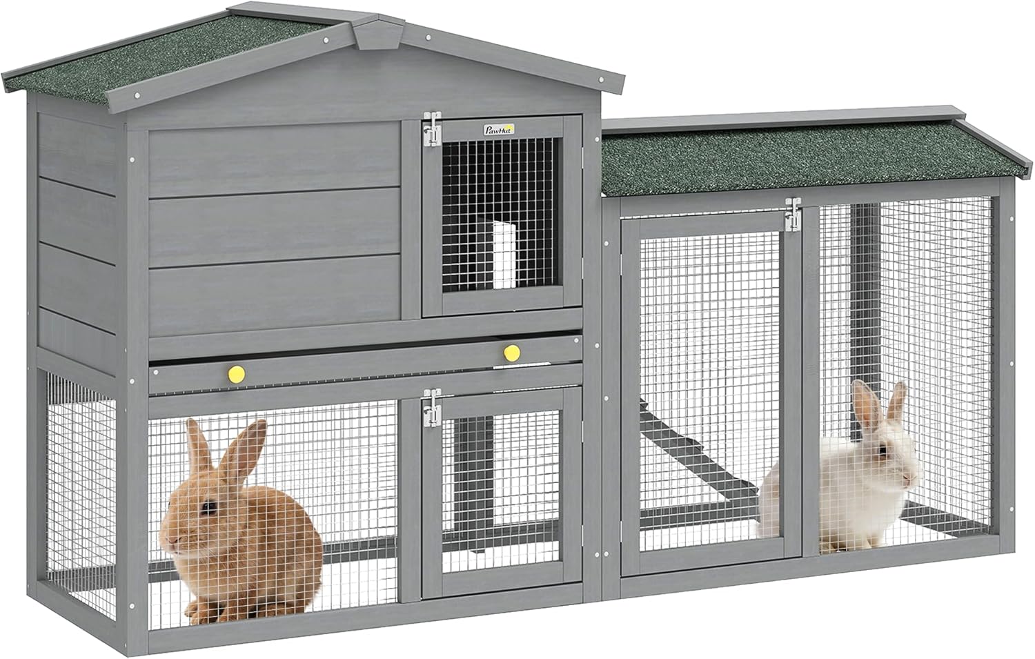 PawHut Conejera de Exterior con Techo Asfáltico 150x45x85 cm Gris