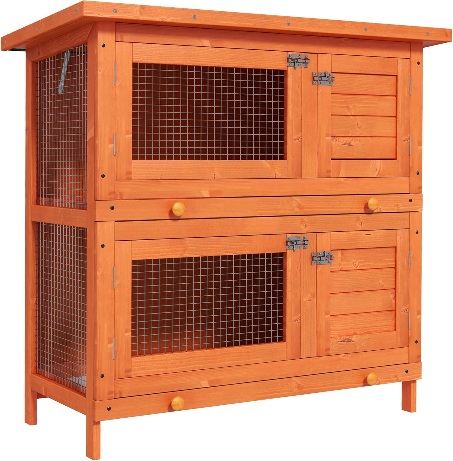 PawHut Conejera de Madera de 2 Pisos con Bandeja 90x45x90 cm