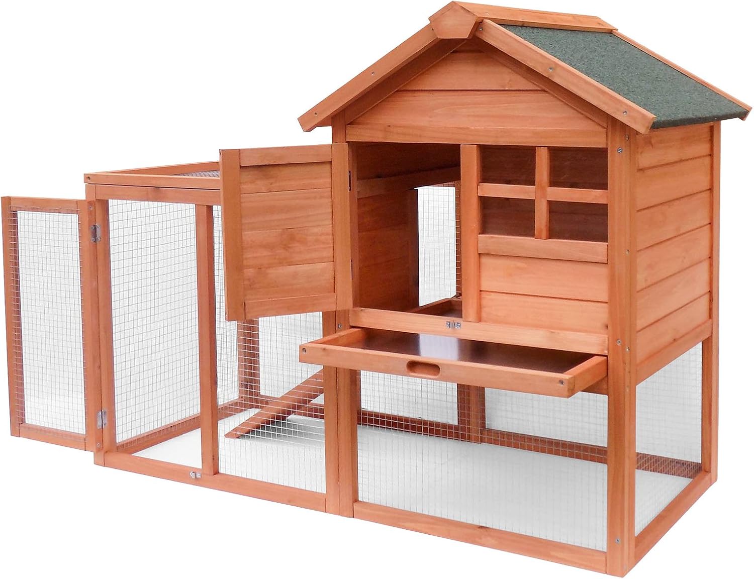 WilTec Conejera de Madera con Corral y Caseta 122x63x92 cm